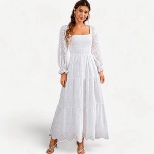 Simplee White Embroidered Eyelet Ruffle Sleeveless Boho Prairie Dress Large